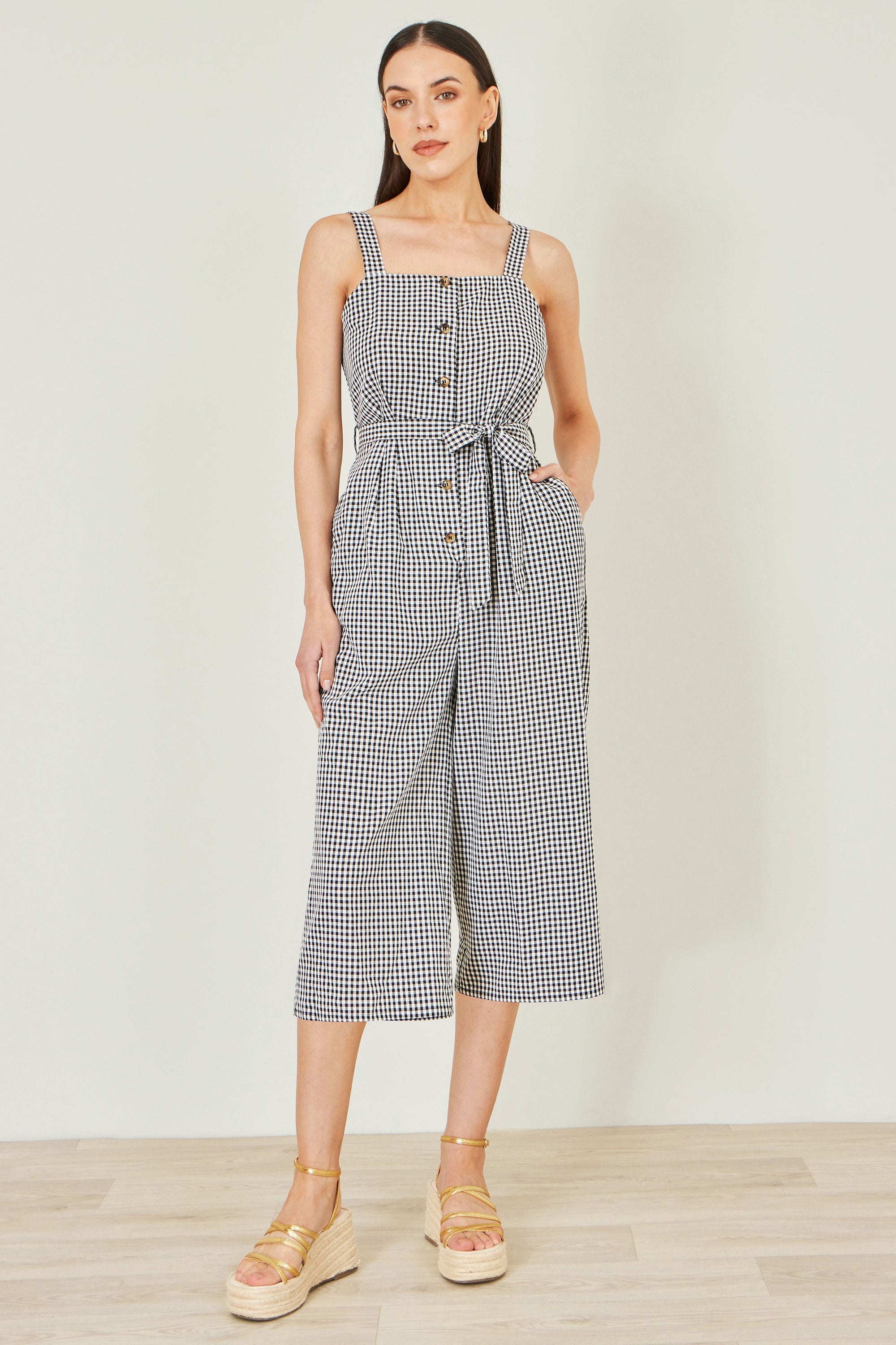 Yumi Black Gingham Button Through Jumpsuit