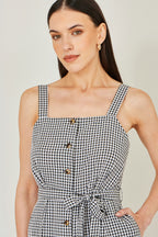 Yumi Black Gingham Button Through Jumpsuit