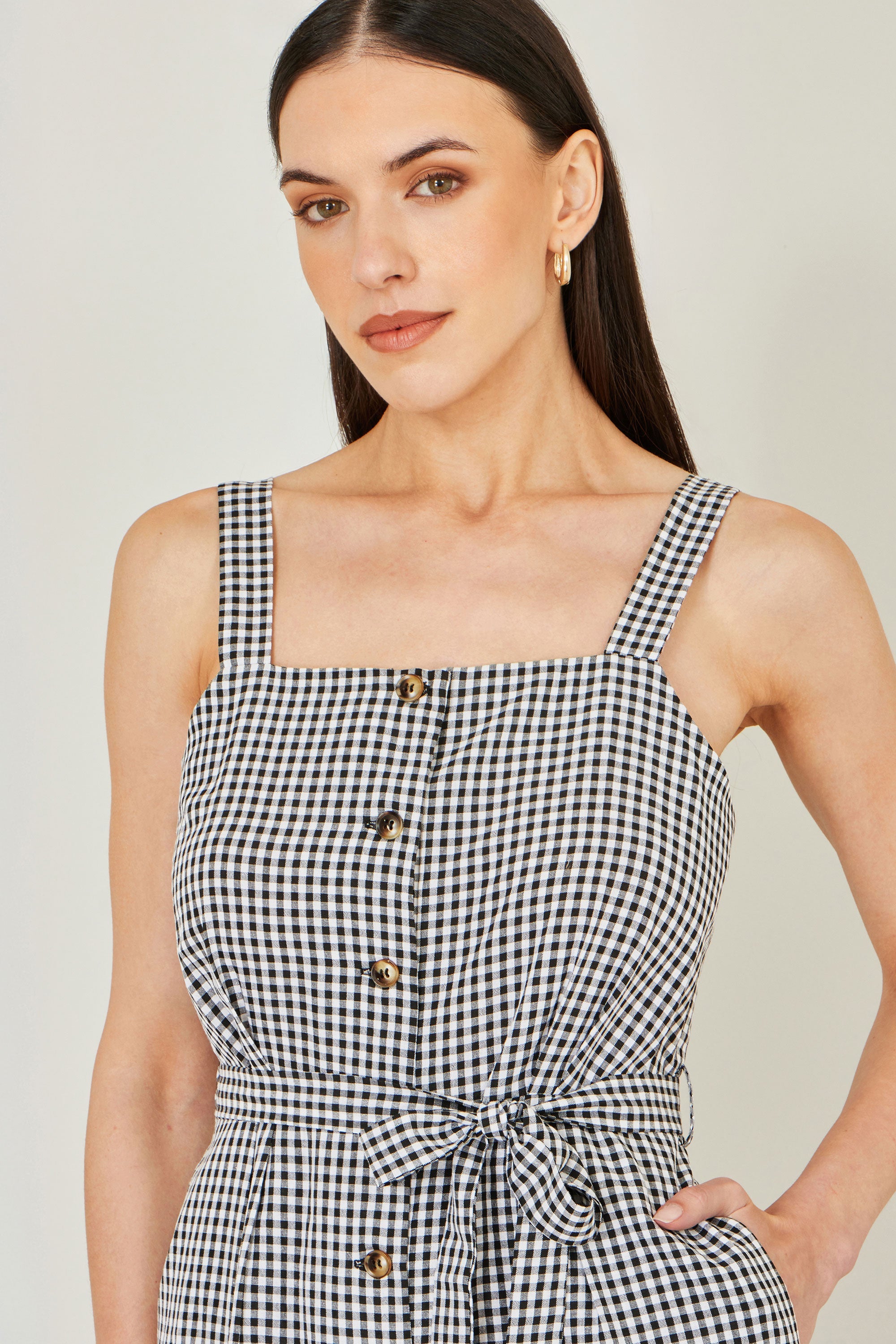 Yumi Black Gingham Button Through Jumpsuit