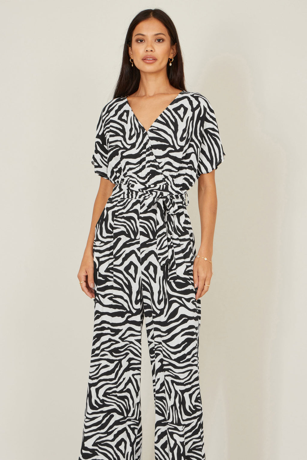 Yumi Black Zebra Print Relaxed Jumpsuit