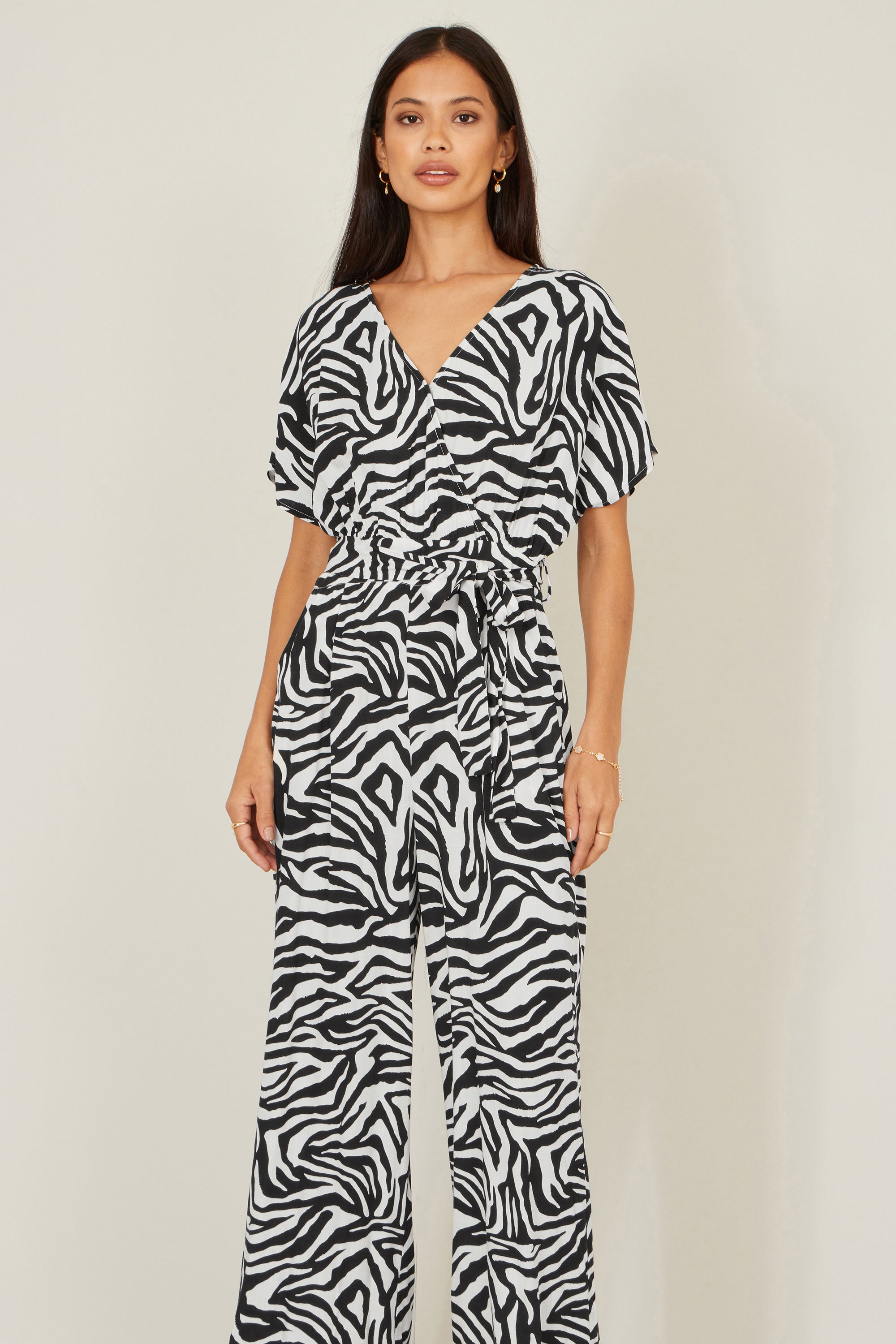 Yumi Black Zebra Print Relaxed Jumpsuit