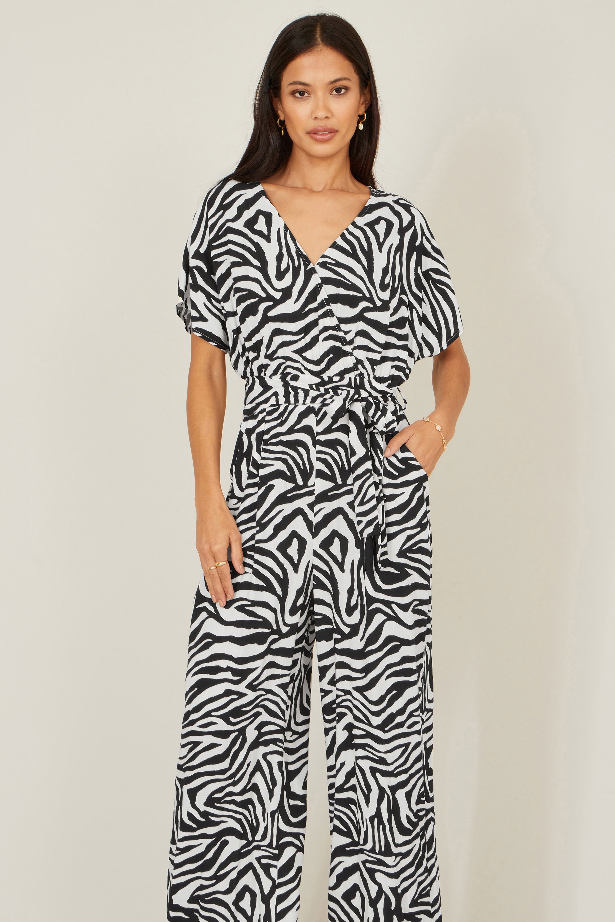 Yumi Black Zebra Print Relaxed Jumpsuit