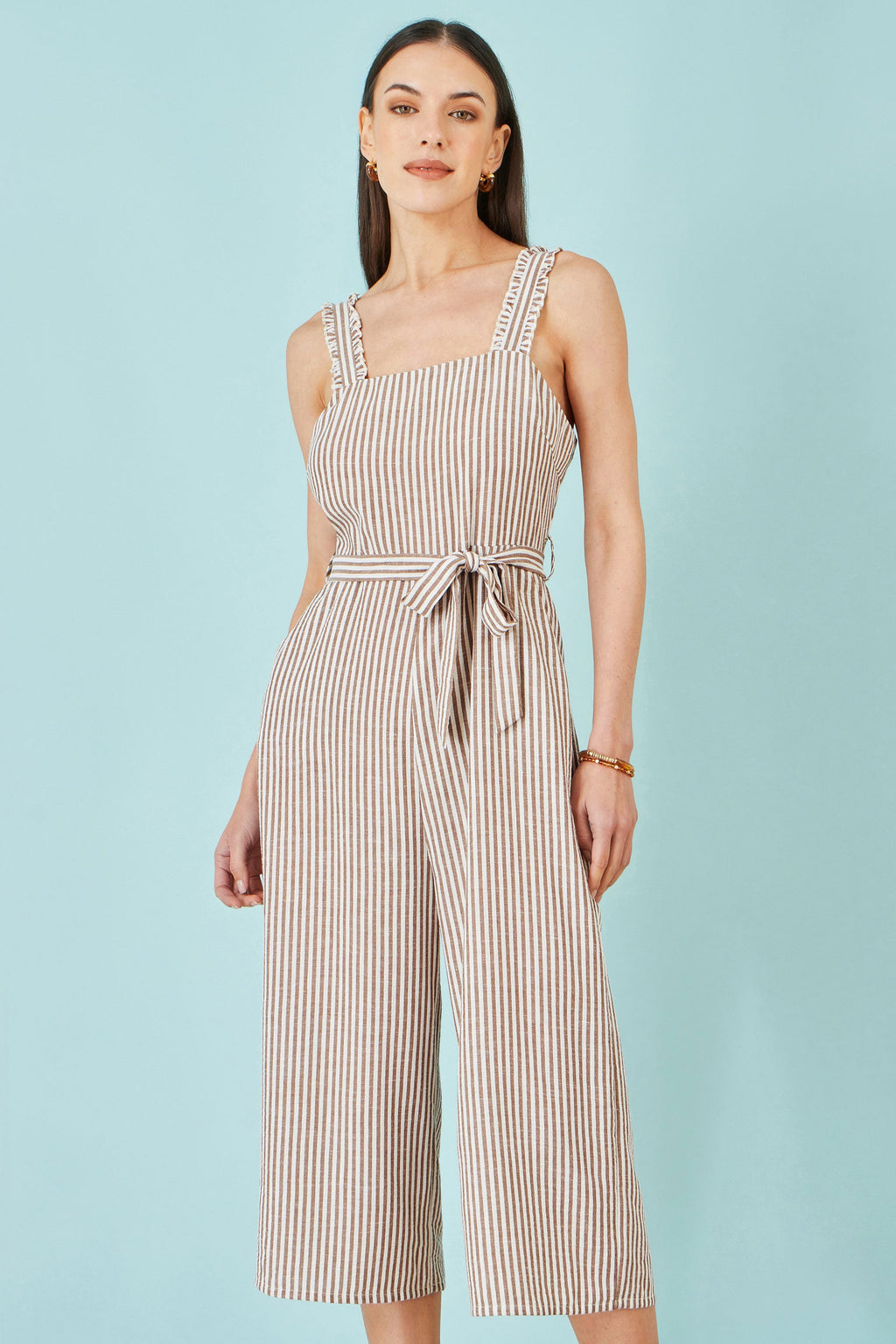 Yumi Brown Stripe Strappy Jumpsuit