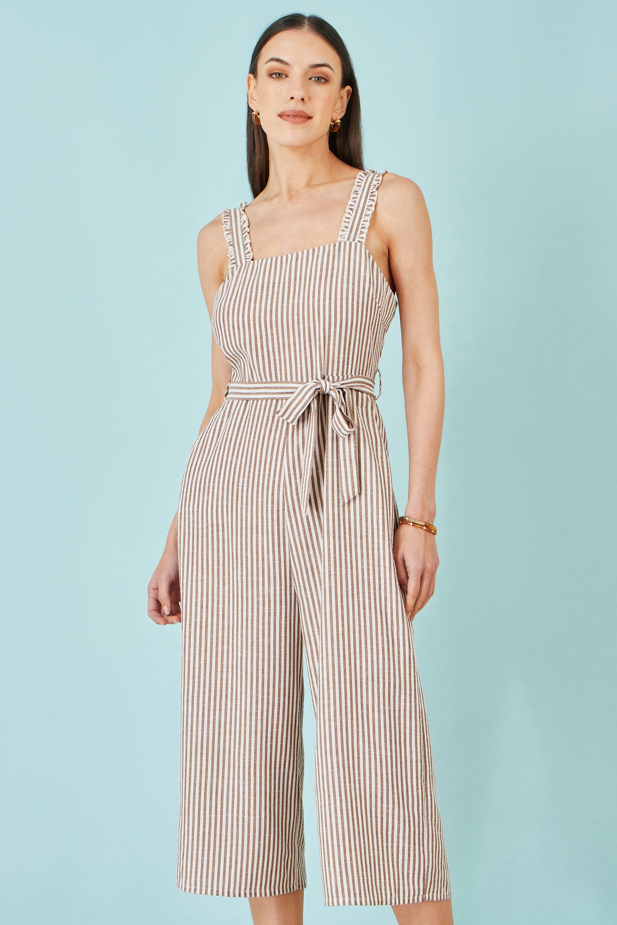 Yumi Brown Stripe Strappy Jumpsuit
