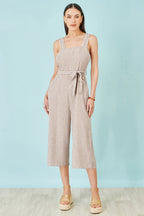 Yumi Brown Stripe Strappy Jumpsuit