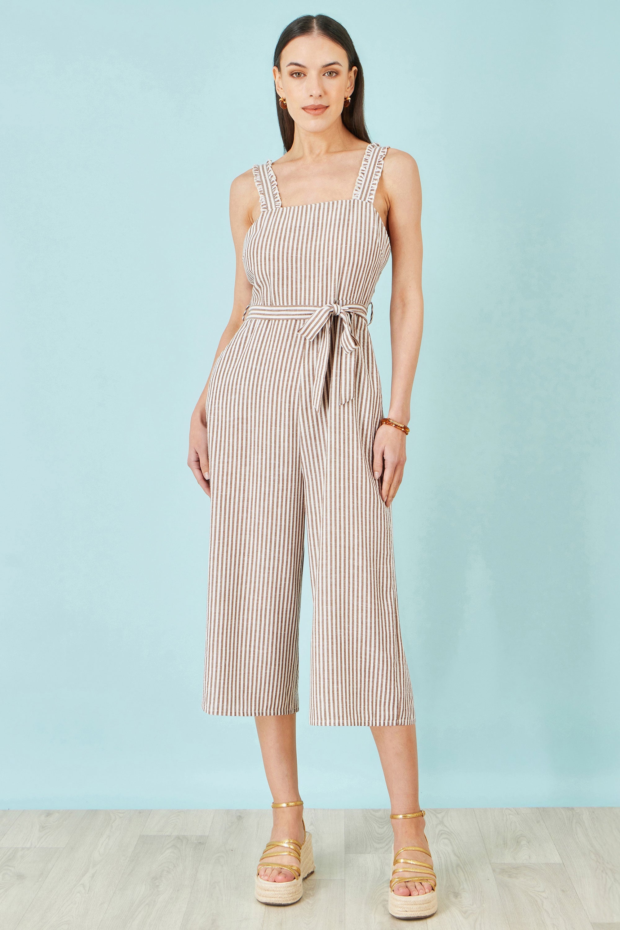 Yumi Brown Stripe Strappy Jumpsuit