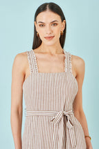 Yumi Brown Stripe Strappy Jumpsuit