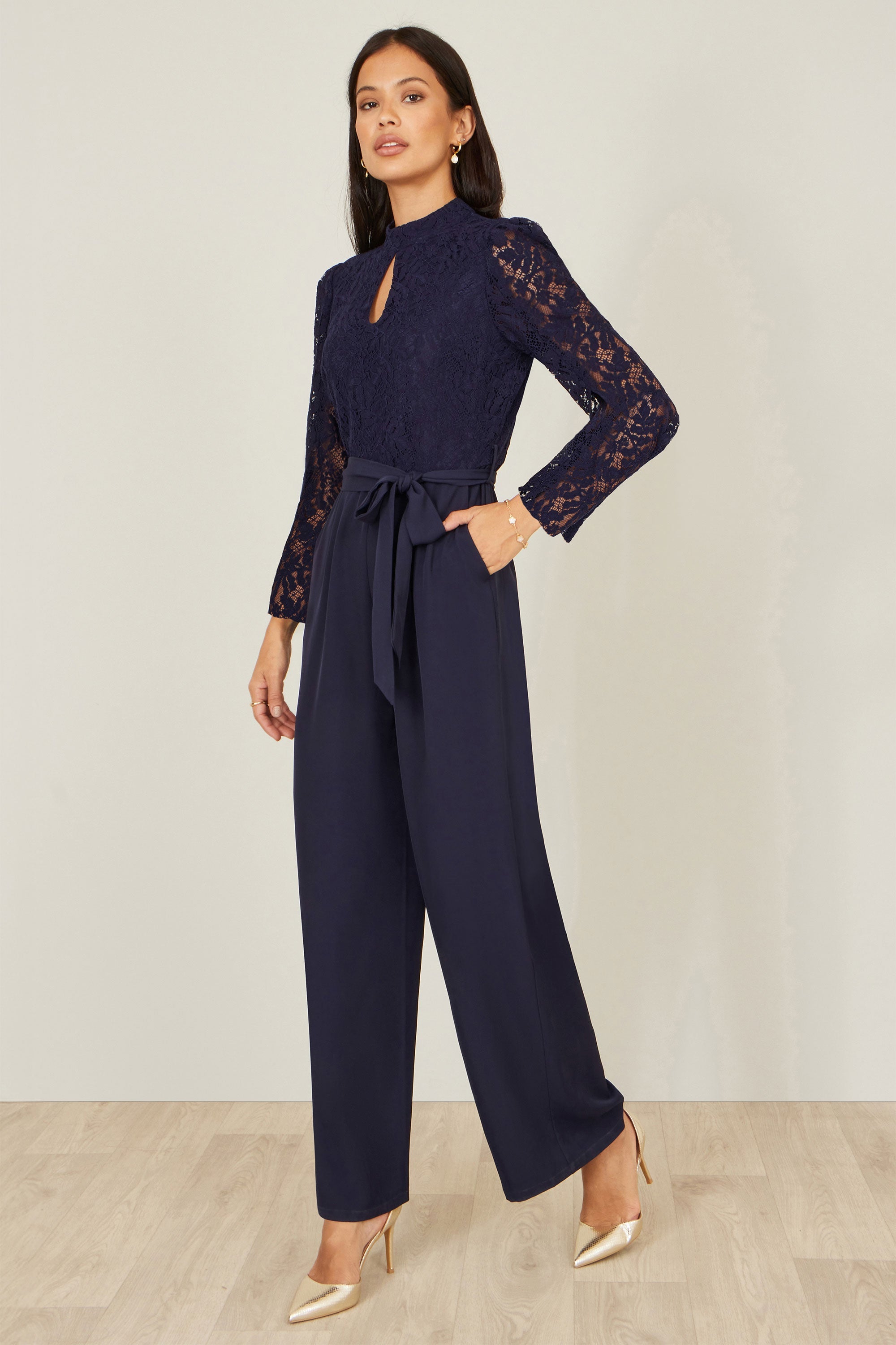 Yumi Navy Lace Applique Jumpsuit