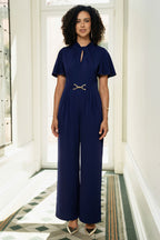 Yumi Navy Buckle Jumpsuit With Twist Knot Detail
