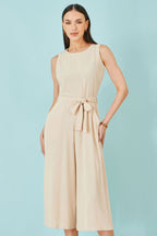 Yumi Beige Viscose Culotte Jumpsuit