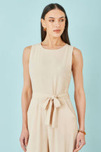 Yumi Beige Viscose Culotte Jumpsuit