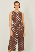 Yumi Brown Polka Dot Culotte Jumpsuit