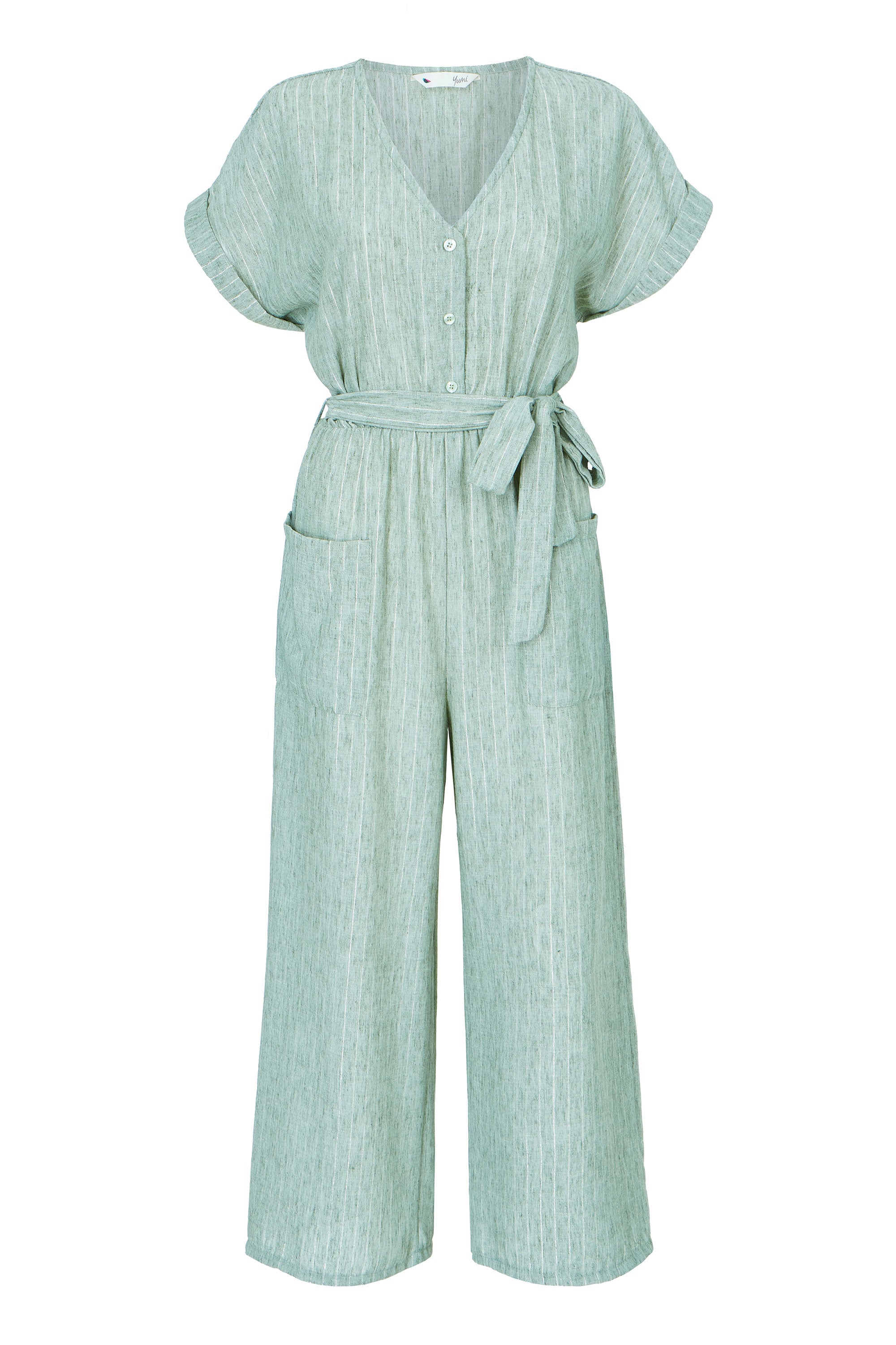 Yumi Green V Neck Kimono Sleeve Jumpsuit