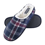Mens Plush Fleece Lined Slip On Mule Checked Plaid Slippers (6 Sizes)