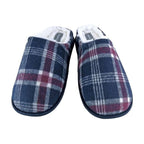 Mens Plush Fleece Lined Slip On Mule Checked Plaid Slippers (6 Sizes)