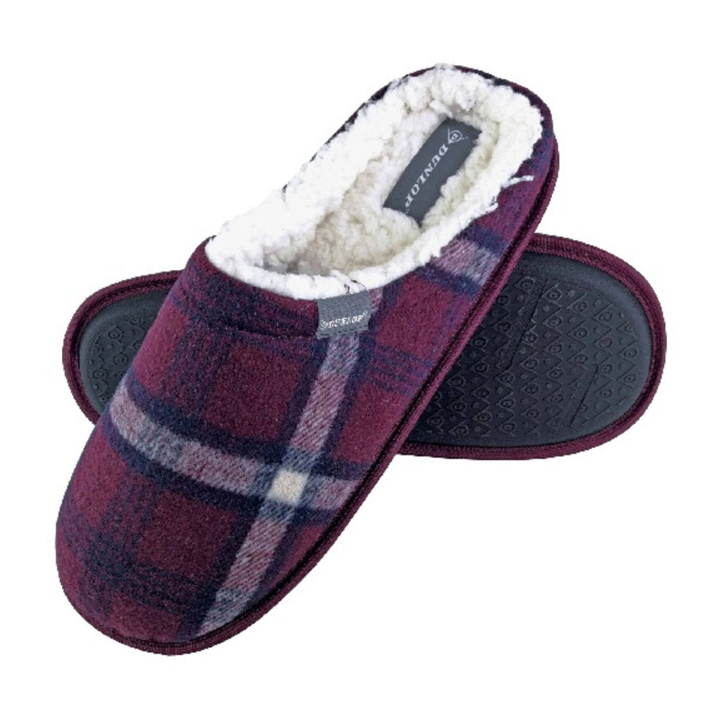 Mens Plush Fleece Lined Slip On Mule Checked Plaid Slippers (6 Sizes)