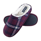 Mens Plush Fleece Lined Slip On Mule Checked Plaid Slippers (6 Sizes)