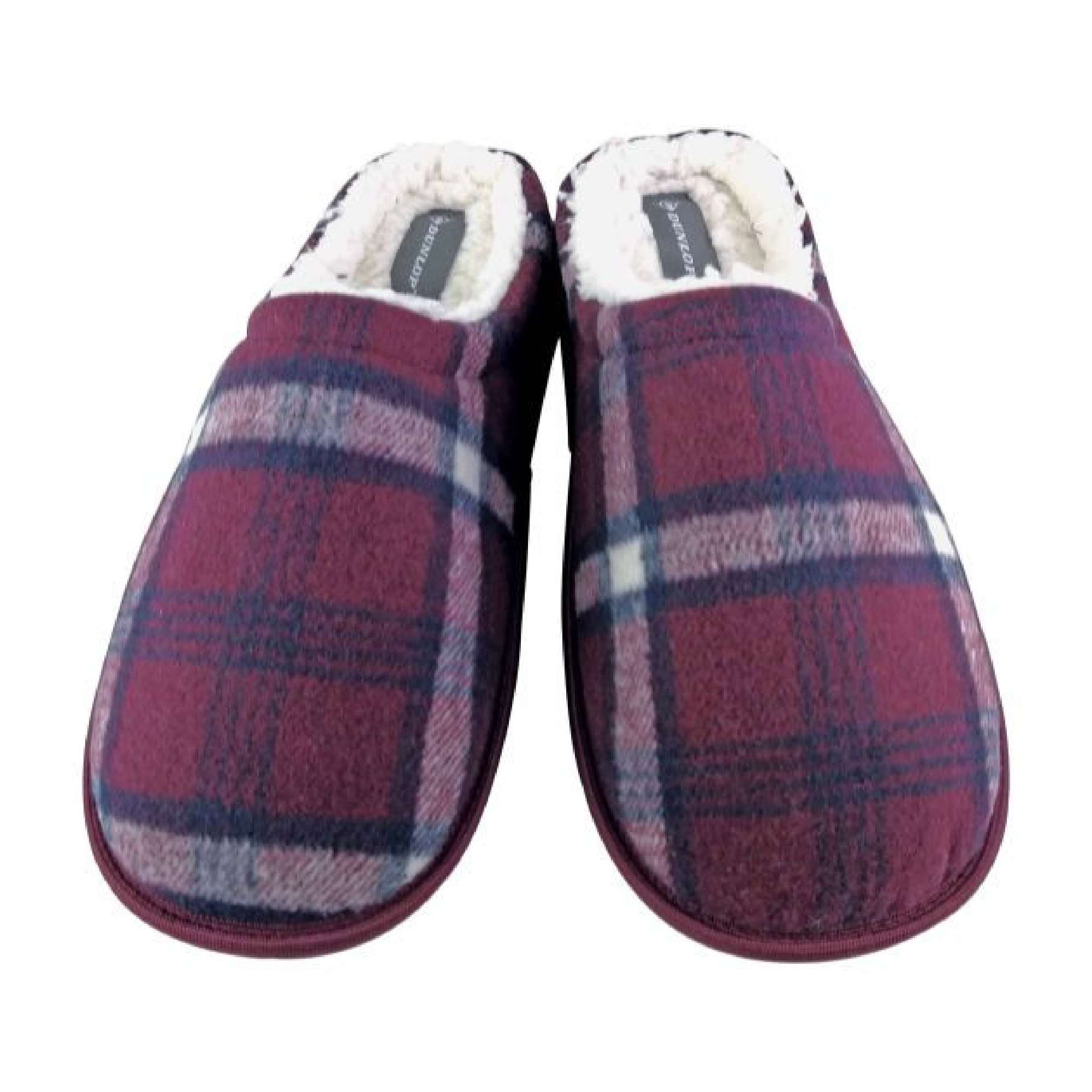 Mens Plush Fleece Lined Slip On Mule Checked Plaid Slippers (6 Sizes)