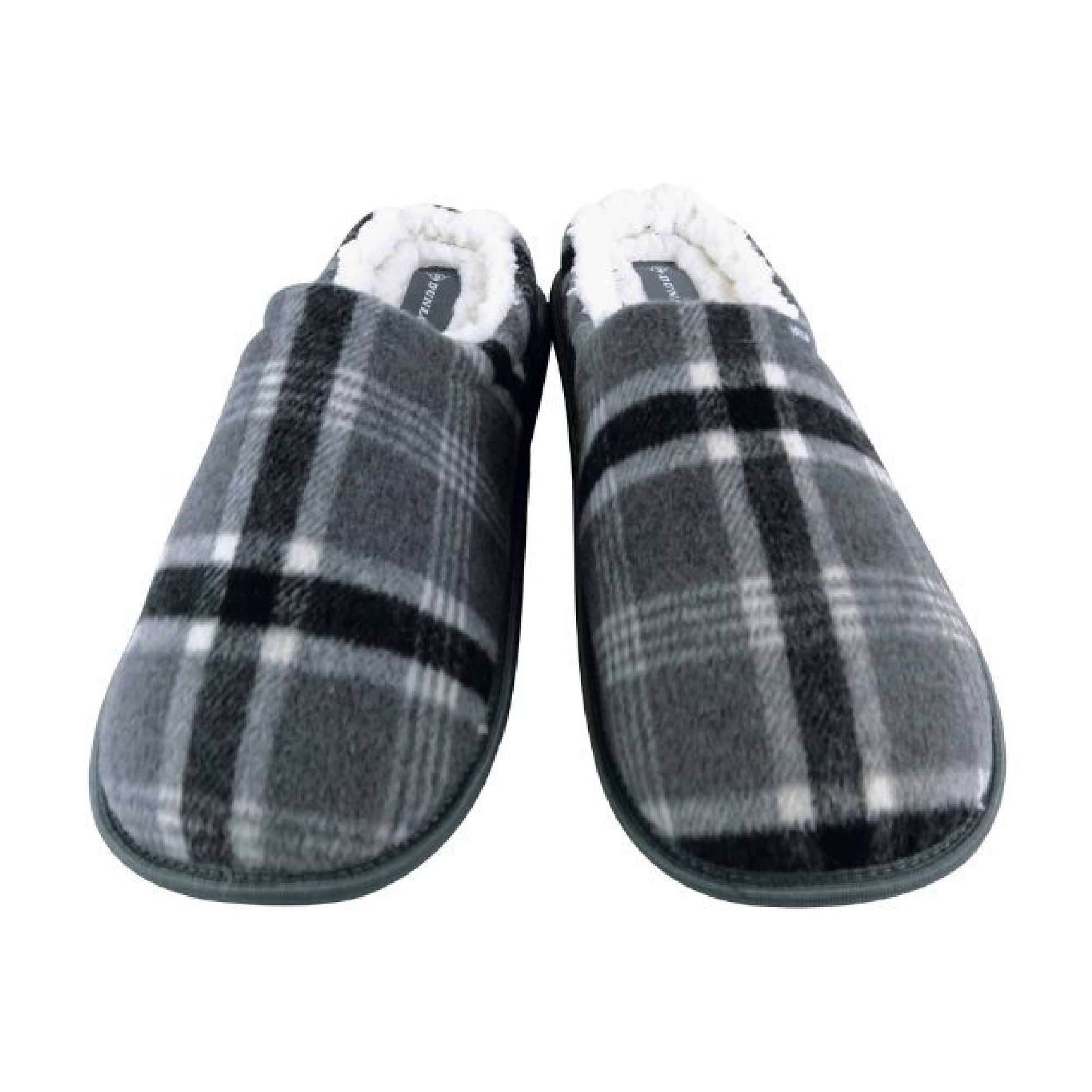 Mens Plush Fleece Lined Slip On Mule Checked Plaid Slippers (6 Sizes)