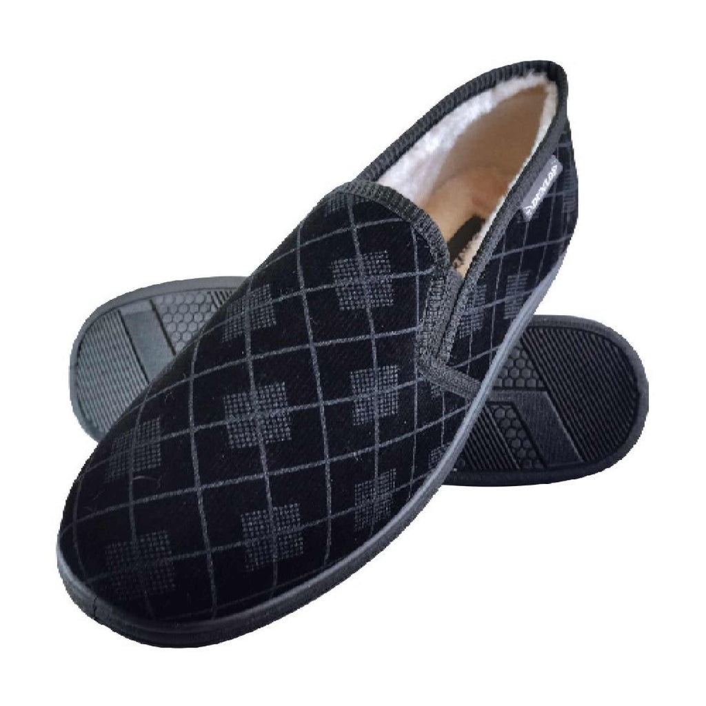 Mens Plush Fur Lined Memory Foam Plaid Checked Slippers (6 Sizes)