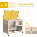PawHut Rabbit Hutch Indoor Wooden Guinea Pig House Hamster Cage with Wheels, 2 Layers Bunny Cage with Openable Roof, 91.5 x 53.3 x 73 cm, Natural