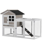 PawHut 2 in 1 Rabbit Hutch Outdoor Guinea Pig Hutch Bunny Run Double Main House with Run, No-Leak Tray 259 x 64 x 92cm, Grey