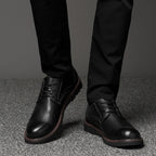 Round Head Solid Color First Layer Cowhide Casual Shoes for Men, 48
