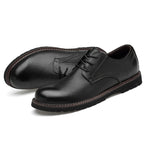 Round Head Solid Color First Layer Cowhide Casual Shoes for Men, 48