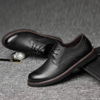 Round Head Solid Color First Layer Cowhide Casual Shoes for Men, 48