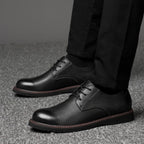 Round Head Solid Color First Layer Cowhide Casual Shoes for Men, 48