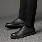 Round Head Solid Color First Layer Cowhide Casual Shoes for Men, 48