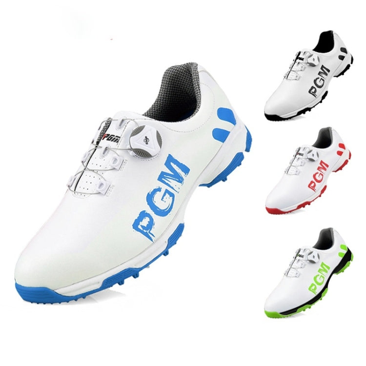 PGM Golf Rotating Buckle Waterproof Microfiber Leather Breathable Non-slip Sneakers for Men(Color:White Green Size:45), 45