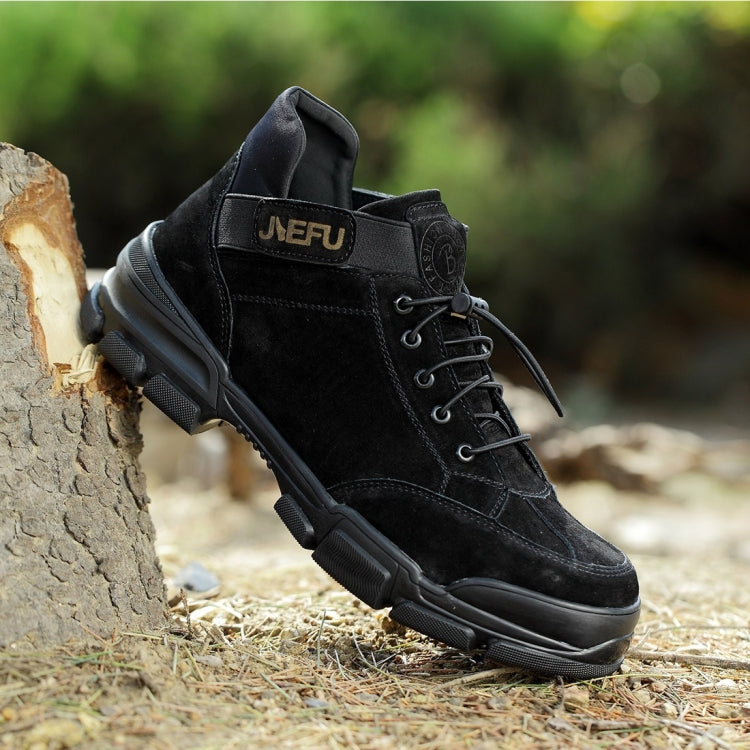 Jiefu Anti Smashing, Anti Piercing, Waterproof And Oil Resistant Electric Welding High Top Safety Shoes (Color:Sand Color Size:46), 45, 46