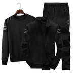 3 in 1 Autumn Thin Velvet Round Neck Bottoming Shirt + Stand Collar Cardigan Jacket + Trousers Casual Sports Suit for Men, M, L, Xl, Xxl, XXXL, XXXXL