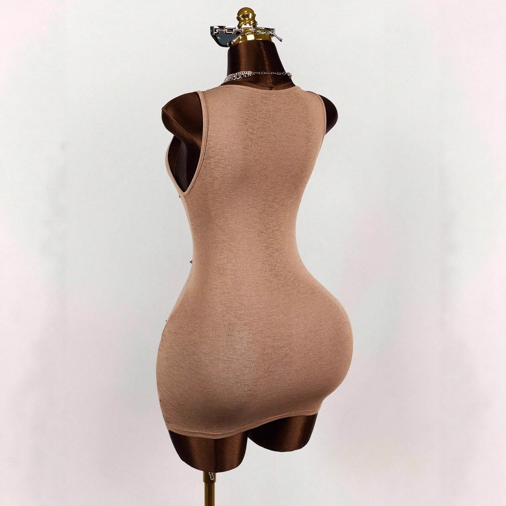Women's Printed Sleeveless Sexy Waist-Cinching Sheath Dress
