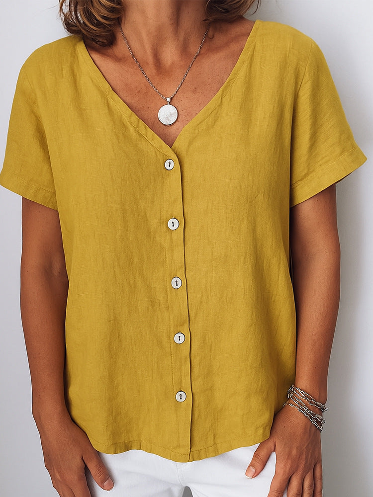 Casual Short-Sleeve V-Neck Cardigan Multi-Color Womens Shirt