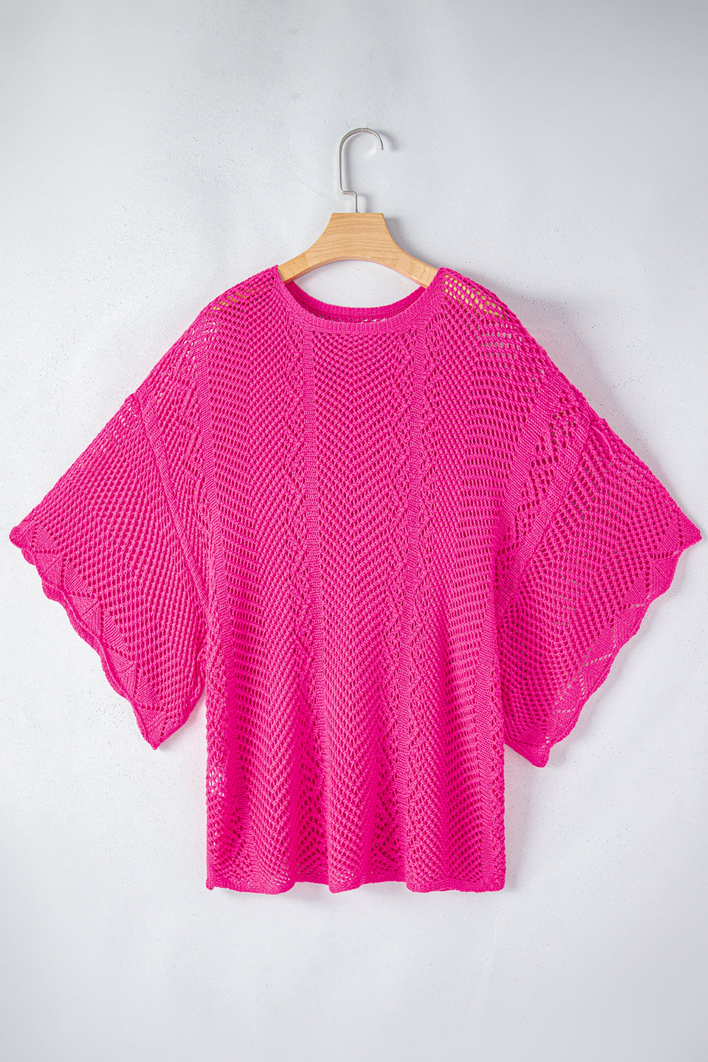 Green Pointelle Knit Scallop Trim Blouse Women UK