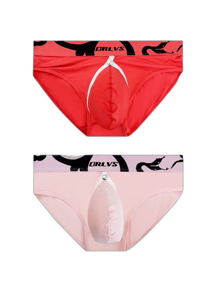 2 Pack Men's Detachable Pouch Open-Crotch Breathable Modal Soft Briefs