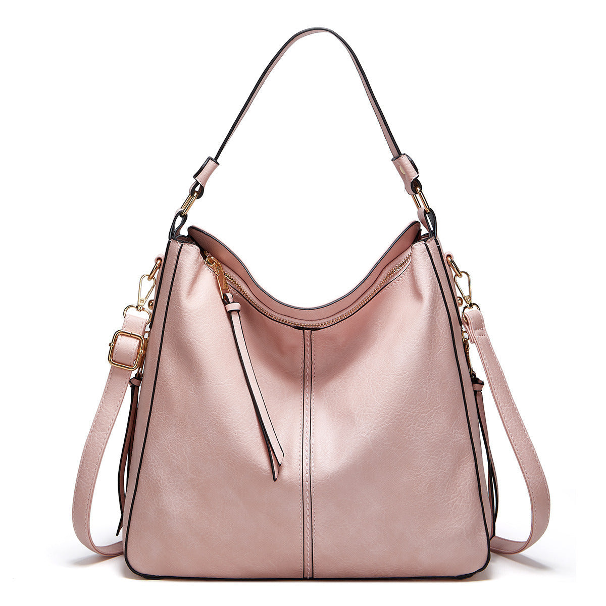 Hobos Zipper Bucket Bags With Adjustable Shoulder-strap Handbags Temperament High Capacity Messenger Shoulder Bag For Women