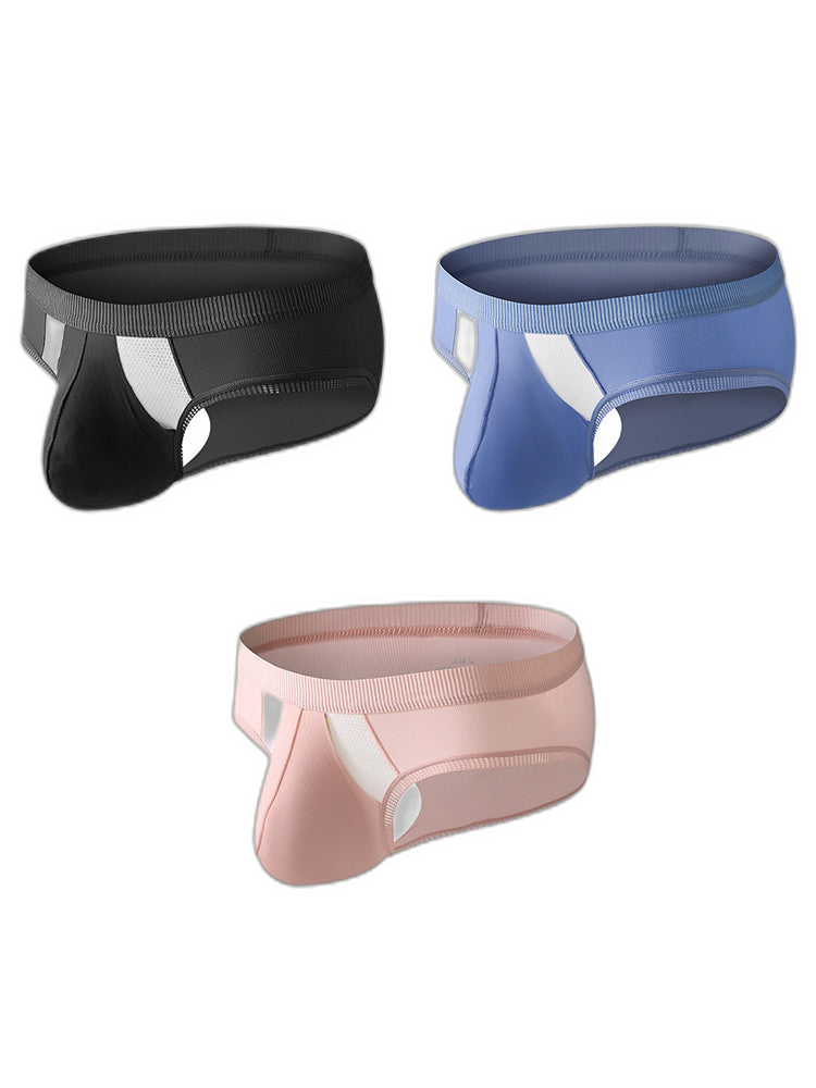 3 Pack Men's Low-Rise Ice Silk High-Stretch U-Convex Large Pouch Briefs