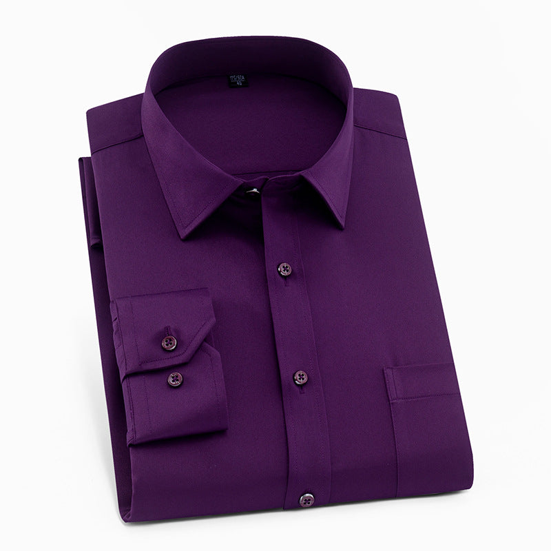 Men's Solid Color Square Collar Long-sleeved Shirt