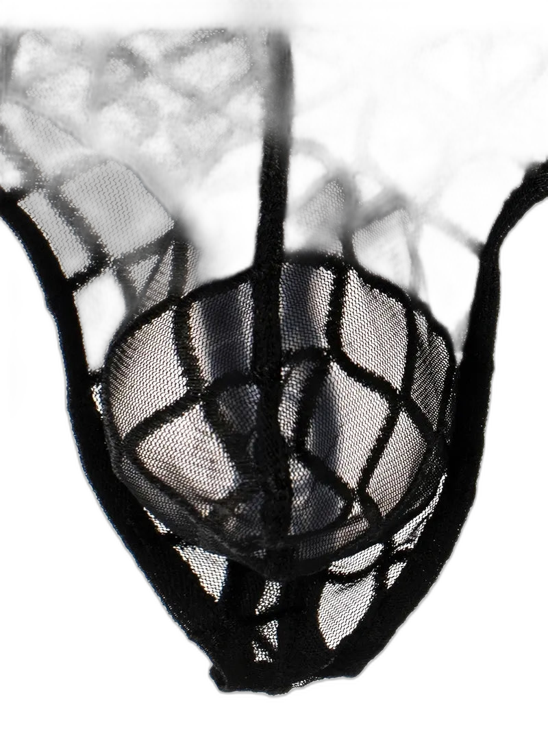 3 Pack Men's Low-Rise Lace Sexy Mesh Briefs And Thongs