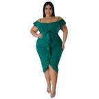 Solid-color Dress Halter-neck Midi Skirt