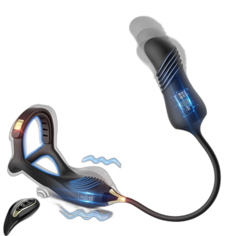 Command 3 in 1 Vibrating Cock and Ball Sling with Thrusting Butt Plug