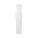 Spicy Girl Style Tube Top Bodycon Side-Slit Long Solid-Color Dress