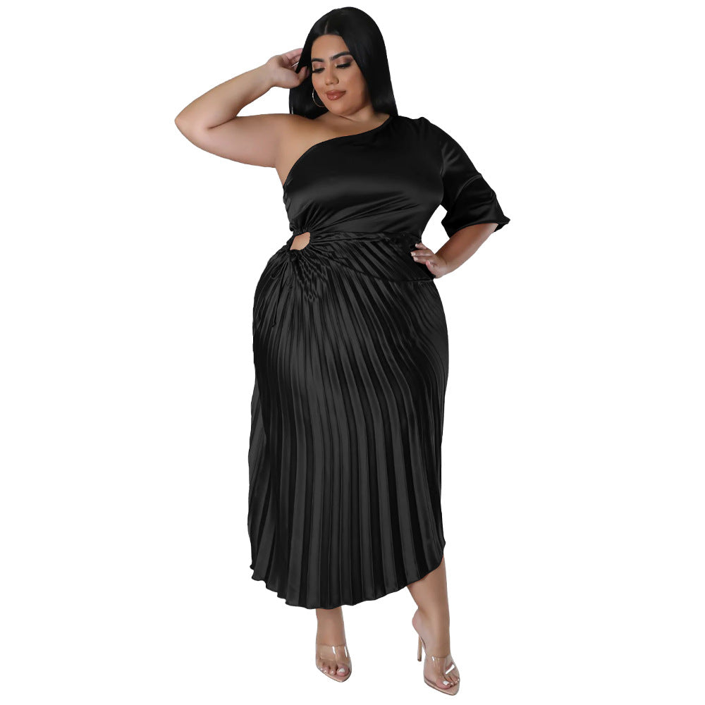 Fashionable And Sexy Off-the-shoulder Drawstring Pleated Dress