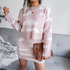 Women's Cloud Pattern Knitted Sweater And Pencil Skirt Set