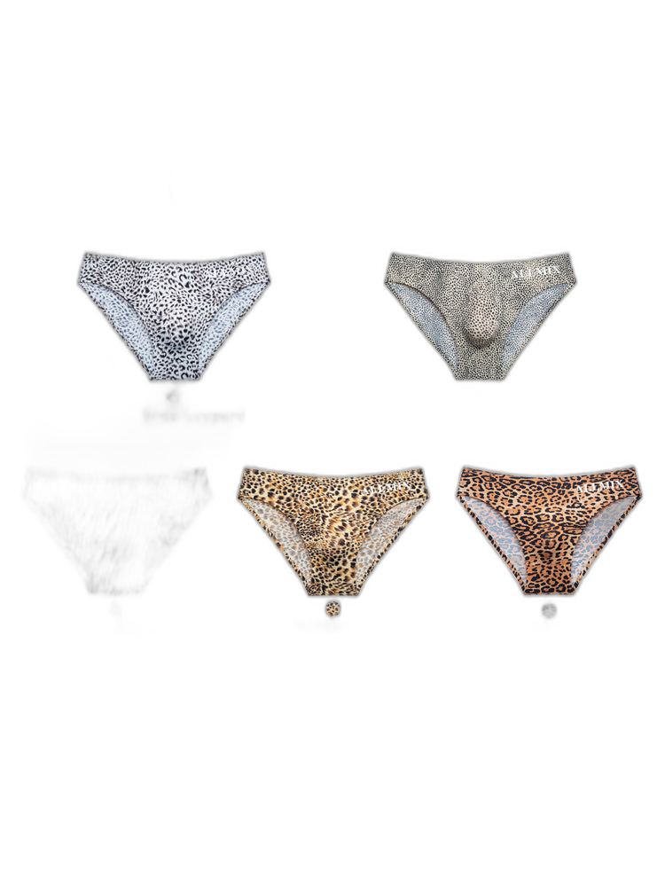 3 Pack ALLMIX Men's 3D Pouch Sexy Leopard Print Ice Silk Briefs