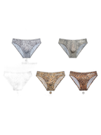 3 Pack ALLMIX Men's 3D Pouch Sexy Leopard Print Ice Silk Briefs