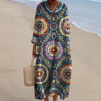 Women's Casual Floral Print Long-Sleeve Shirt Dress